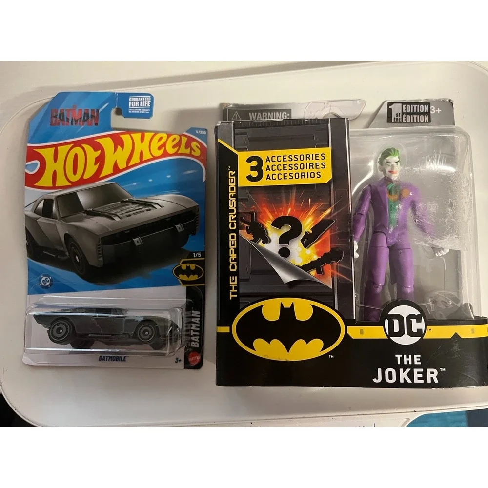 DC Batman Lot Joker 1st Edition 4in Figure + Hot Wheels Batmobile 4/250
